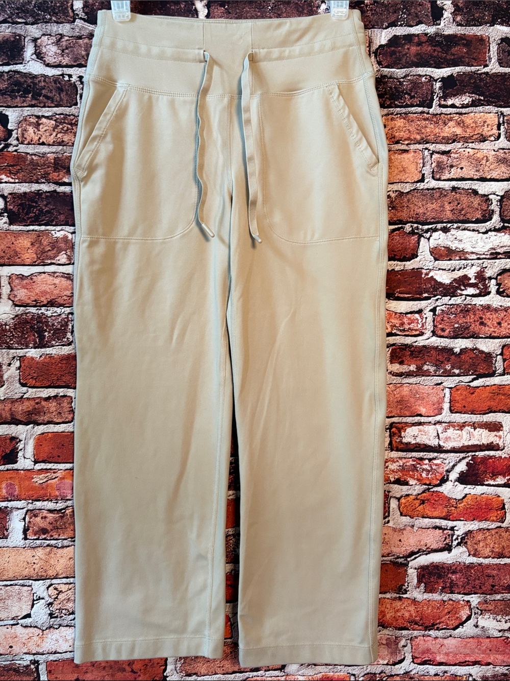Mondetta Women's Moisture Wicking High Rise Drawstring Capris Tan Performance S